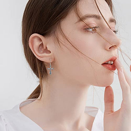 Cross Earrings 925 Sterling Silver Dangle Earring Gifts for Women - style: Tulip