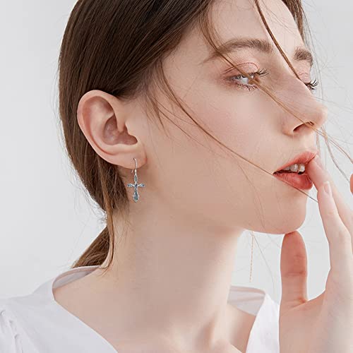 Cross Earrings 925 Sterling Silver Dangle Earring Gifts for Women - style: Tulip
