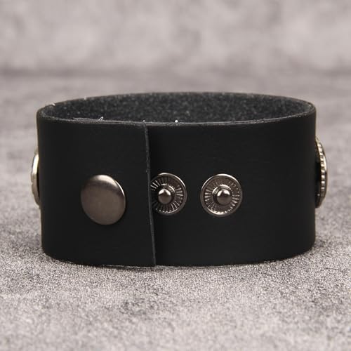 GelConnie Punk Leather Cuff Bracelet Adjustable Straps Wrap Bracelets Arm Armor Cuff Gothic Leather Wristbands for Men, Women - color: MLPB113-Black
