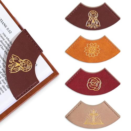 4 PCS Vintage Leather Bookmarks, Bible Bookmarks with Gold Stamping, Christian Book Mark Gift for Bible Study & Journaling, Cute Page Markers for Book Lovers Women Girls - style: Bible