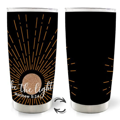 Christian Religious Inspirational Gifts for Women Men Kids, Christian 20oz Travel Coffee Mug Tumbler, Boho Sunshine Gifts, Be the Light Water Stainless Steel Tumbler with Lid and Straw - color: Sunshine