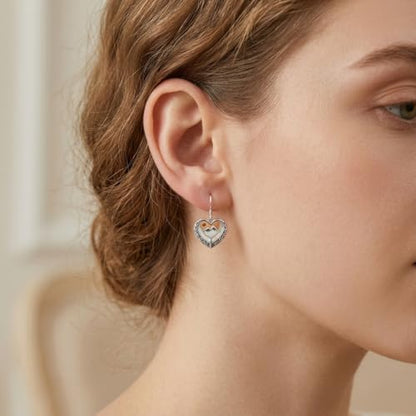 AOBOCO 925 Silver Mustard Seed Cross Heart Dangle Drop Earrings Women - color: Silver-White Opal