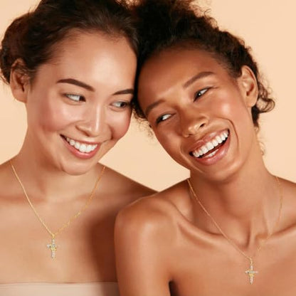 Upgraded Crown Cross Necklace for Women, CZ Pendant 18+2 - color: gold