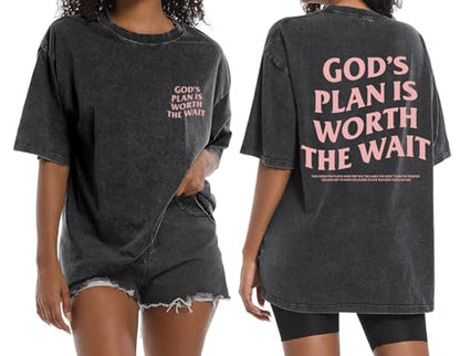 Christian Oversized Shirts for Women God Graphic Tees Shirts Bible Verse Jesus Shirt Religious Acid Wash Tshirts - color: Black, size: XX-Large