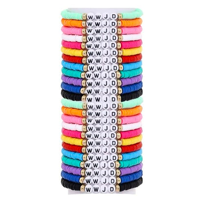 24Pcs Jesus Loves You Bracelets Bulk Handmade Clay Beads Bible Verse Bracelets Christian Friendship Jewelry Christmas Easter Gifts for Women Teen - color: WWJD 24-4