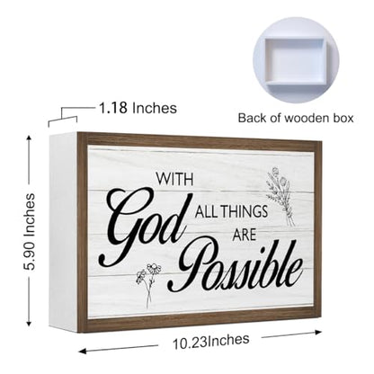 With God All Things are Possible Bible Verse Wooden Box Sign Desk Decor,Rustic Scripture Wooden Block Plaque Sign for Christian Farmhouse Home Office Shelf Table Wall Decor