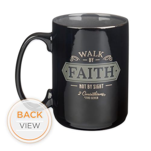 Christian Art Gifts Large Ceramic Bible Verse Coffee & Tea Mug for Men - color: Black/Walk by Faith