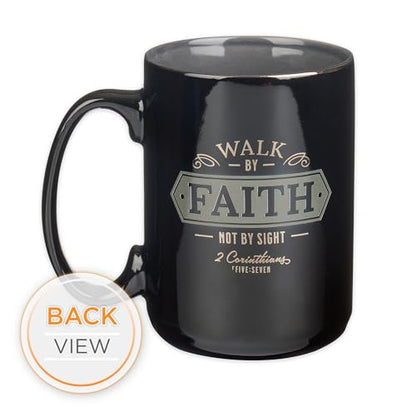 Christian Art Gifts Large Ceramic Bible Verse Coffee & Tea Mug for Men - color: Black/Walk by Faith