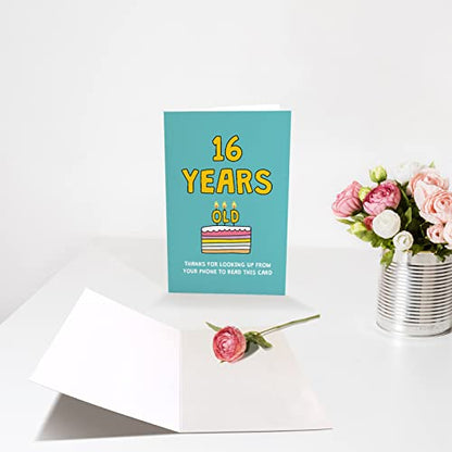 Chenive Funny Happy 16th Birthday Card for Boy Girl, Humorous 16 Years Old Birthday Card, Thanks For Looking Up From Your Phone To Read This Card - color: 16th Birthday