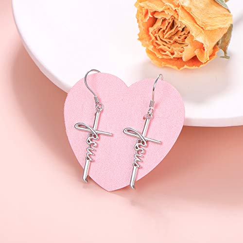 925 Sterling Silver Infinity Love of God Simple Dainty Faith Cross Dangle Earrings Religious Gift for Women - color: Jesus 2