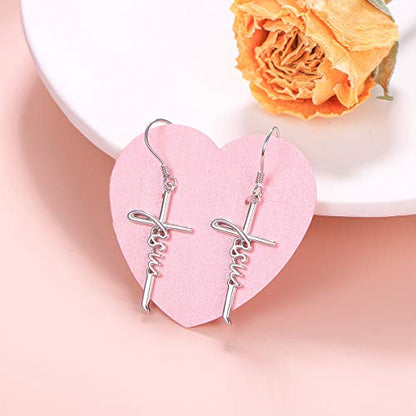 925 Sterling Silver Infinity Love of God Simple Dainty Faith Cross Dangle Earrings Religious Gift for Women - color: Jesus 2