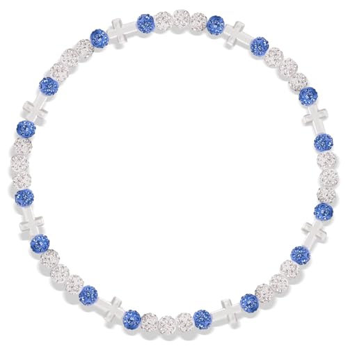 Beaded Baseball Necklace | Adjustable Sports Rope Chain with Baseball Cross Charm - Great Baseball Drip Gift for Players and Fans - color: a-White-Blue-Wht