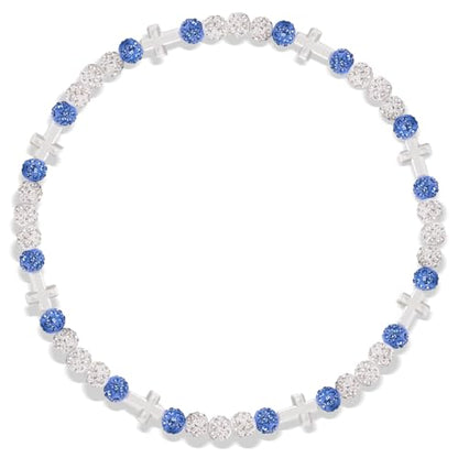 Beaded Baseball Necklace | Adjustable Sports Rope Chain with Baseball Cross Charm - Great Baseball Drip Gift for Players and Fans - color: a-White-Blue-Wht