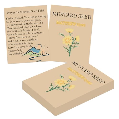 Mustard Seed Prayer Cards 100 pcs Christian Faith Bible Verse Matthew 17:20 - color: kraft