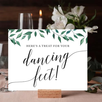 Andaz Press Wedding Party Signs, Natural Greenery Green Leaves, 8.5x11-inch, Here's a Treat for Your Dancing Feet! Flip Flop Sandals High Heels Shoes Dance Floor Reception Sign, 1-Pack - color: Activities Dance Sandals