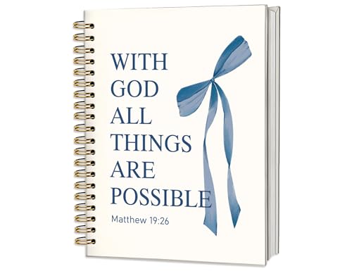 Navy Blue Bible Journal for Women, A5 Spiral Christian Notebook & Study Supplies, Cute Hardcover Coquette Bow Diary with Scripture Matthew 19:26 for Church Notes, Prayer & Teen Girls.5.5 x 8.3 Inch - color: (Navy Blue) Matthew 19:26