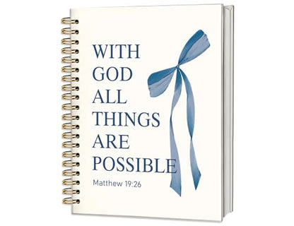 Navy Blue Bible Journal for Women, A5 Spiral Christian Notebook & Study Supplies, Cute Hardcover Coquette Bow Diary with Scripture Matthew 19:26 for Church Notes, Prayer & Teen Girls.5.5 x 8.3 Inch - color: (Navy Blue) Matthew 19:26