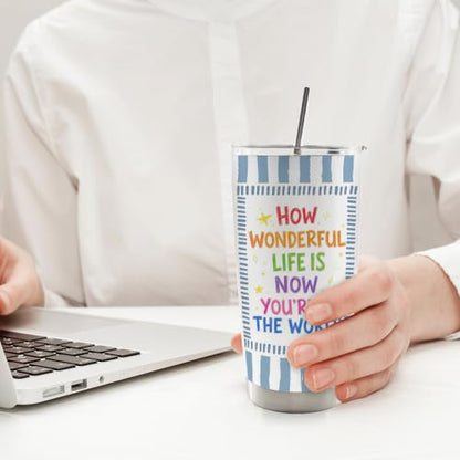 Blue Striped Inspirational Kids 20oz Travel Coffee Mug Tumbler - color: how