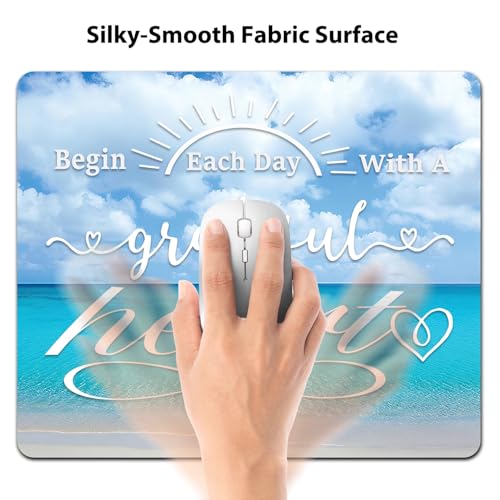 Begin Each Day with A Grateful Heart Mouse Pad, Tropic Beach Blue Desk Mat - color: Custom Designs Art 020