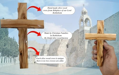 Zuluf 6.2" Olive Wood Plain Wall Cross | Christian Handmade Wooden Cross for Wall from Jerusalem Holy Land | Wall Cross for Home Decor | Catholic Wall Art | Religious Christian Decor Gift - size: 6.3"L x 3.9"W
