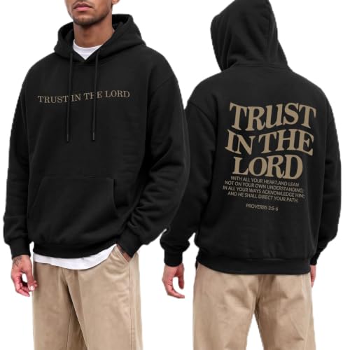 Faith Over Fear Christian Hoodies for Men Inspired Religious Pullover - color: Black, size: Medium