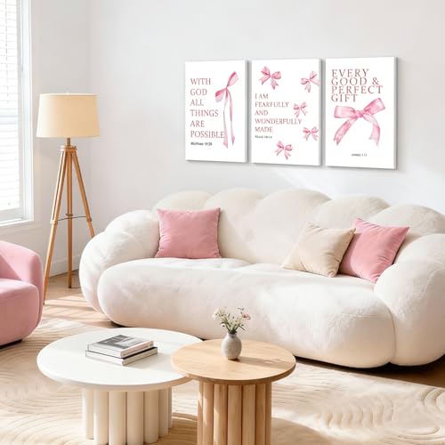 NCCXNCC 3Pcs Coquette Pink College Style Bow Canvas Wall Art 12x16 Inch - color: Bible Pink Bow, size: 12×16inch