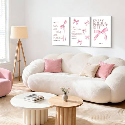 NCCXNCC 3Pcs Coquette Pink College Style Bow Canvas Wall Art 12x16 Inch - color: Bible Pink Bow, size: 16×24inch