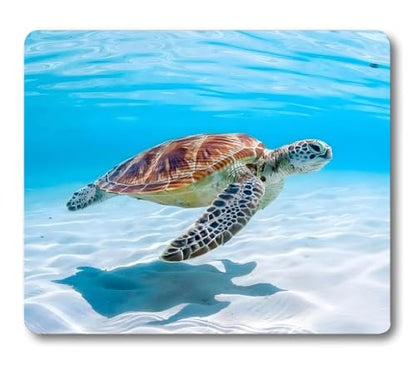 Sea Turtle Mouse Pad, Marine Organism White and Blue Ocean Desk Mat - color: Custom Designs Art 052