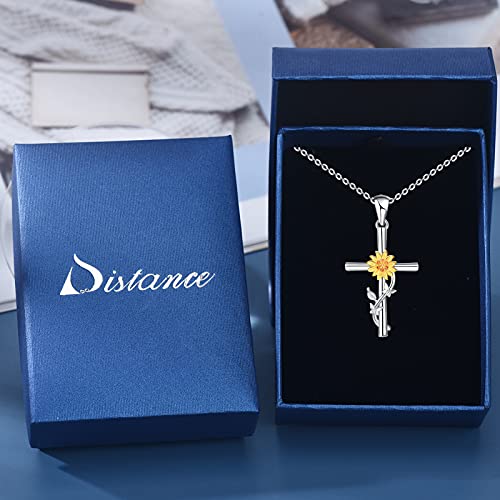 Distance Cross Necklace for Women 925 Sterling Silver Jewelry Pendant Necklace for Mom Wife Gift for Mother's Day or Birthday - style: Sunflower Cross Necklace