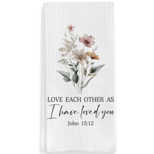 Christian Religious Gifts Kitchen Towels, Bible Verse Decorative Towels for Bar Kitchen, Love Each Other As I Have Loved You - color: Pink