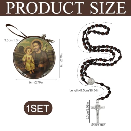 Wooden Catholic Rosary Beads, Rosarios Catolicos with Decorative Prayer Box - color: Brown (8)