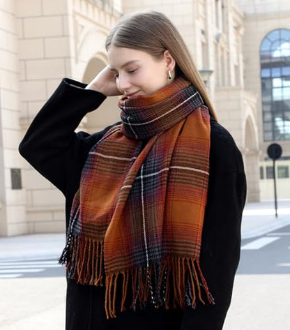 Wander Agio Women's Fashion Long Shawl Big Grid Winter Warm Lattice Large Scarf - color: Caramel 17