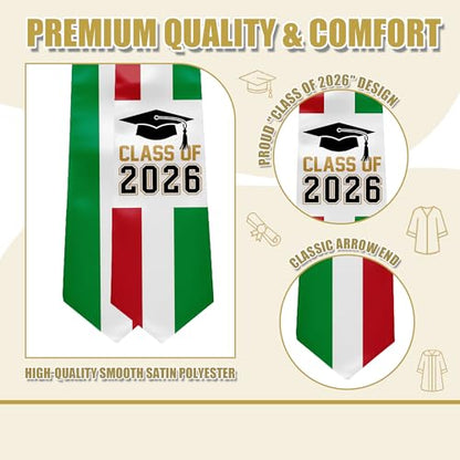 National Flag Graduation Stole Sash - 72" Long Unisex Honors Stole for Students - color: Italy
