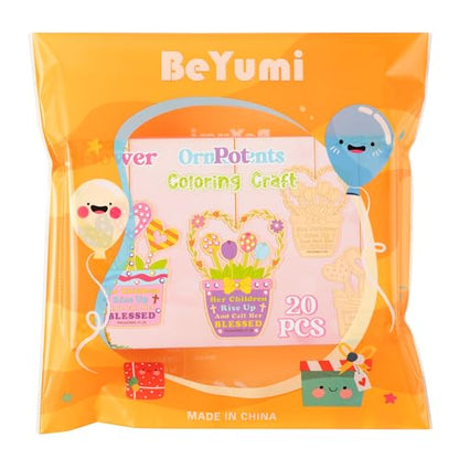 BeYumi Mom Wooden Ornament Craft - 20Pcs Mother's Day DIY Wooden Flower Pot Ornament Craft Kit Make Your Own Christian Bible Verse Crafts Decor with Gem Stickers Kids to Mom School Home Party Supplies - style: Flower Pot