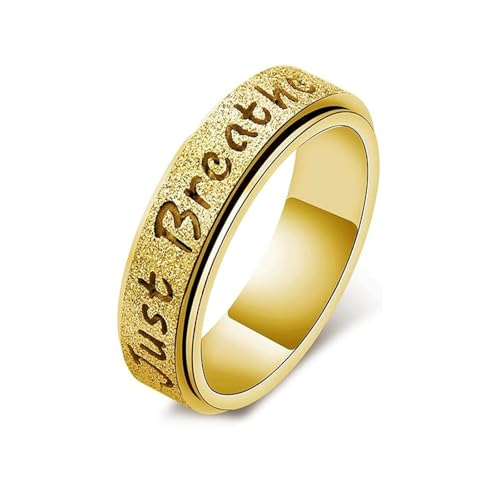Inspirational Anxiety Relief Fidget Spinner Stackable Finger Rings for Women Men Just Breathe Let Them for Women Men Jewelry Dull Polish Titanium Steel Birthday Wedding - color: Breath Gold(can spinner)