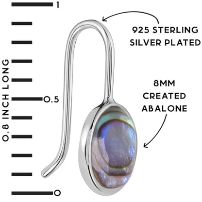 Abalone Earrings for Women - Dainty Drop Bezel Dangle Earrings - color: 8mm - 925 Sterling Silver Plated