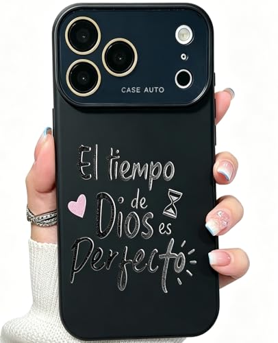 for iPhone 17 Pro Case God's Timing is Perfect Spanish Bible Verse Phone Case, Full Camera Lens Protection, Shockproof Drop Resistant Durable Cover (Black, iPhone 17 Pro) - color: black, size: iPhone 17 Pro