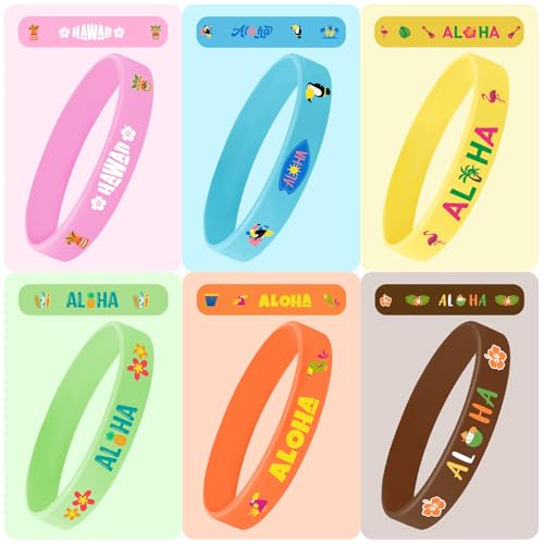 JUNEBRUSHS 42pcs Hawaiian Party Favors Silicone Wristbands Rubber Bracelets for Summer Beach Hawaii Luau Baby Shower Party Supplies Goodie Bag Stuffers Fillers - style: Hawaiian Style