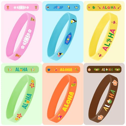 JUNEBRUSHS 42pcs Hawaiian Party Favors Silicone Wristbands Rubber Bracelets for Summer Beach Hawaii Luau Baby Shower Party Supplies Goodie Bag Stuffers Fillers - style: Hawaiian Style