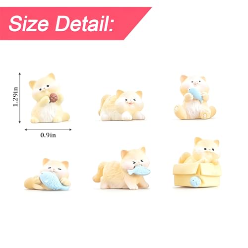 6PCS Mini Cat Car Dashboard Decorations, Funny Kitten Resin Vehicle Rear View Mirror Ornament, Cute Figurines Auto Interior Dash Computer Monitor Decor Accessories, Universal Fit