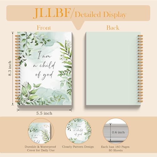 Christian Spiral Notebook, I Am a Child of God Bible Notebooks for Note Taking, Bible Study Journal, Green Botanical Scripture Journal Notebook, 5.5x8.3 Inch - color: Child Of God