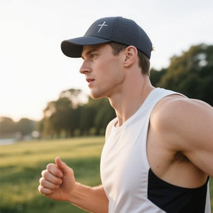 Christian Cross Hat for Men, Quick Dry Baseball Cap, Faith Gift Hats - color: Dark Grey