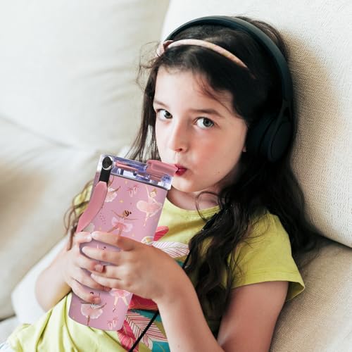 Ballerina Gifts for Girls - Pink Ballet Tumbler with Top Handle and Flip Straw Lid 20oz Stainless Steel Insulated Travel Cups - Christmas Birthday Ideas for Ballet Dance Lover Kids Coffee Mugs - color: Ballet01