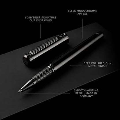 Scriveiner Gun-Metal Rollerball Pen - Stunning Luxury Pen, Schmidt Ink Refill, Best Roller Ball Gift Set for Men & Women, Professional, Executive Office, Nice Pens - color: 21. Gun-Metal
