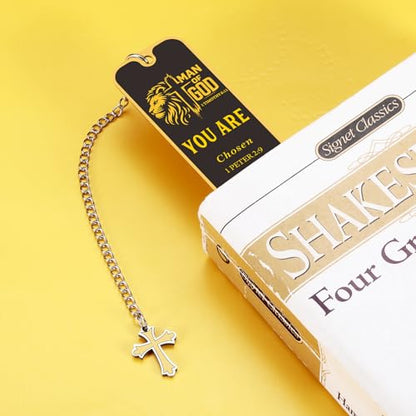 Christian Bookmark for Men, Inspirational Lion Bible Verse Bookmark with Cross Pendant, Religious Scripture Verse Bookmarks for Man Accessories Church Fathers Day Baptism Easter for Pastor Men - style: you are chosen