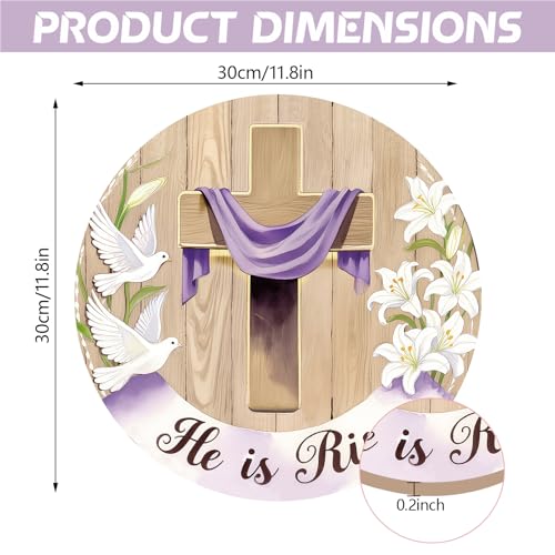 Easter Day Door Sign Wooden Hanging Decor with Rope He is Risen Lily Flowers Religious Cross Easter Door Hanger for Front Door Porch Home Wall Decor Party Outdoor Indoor Easter Day Decor