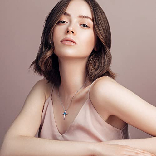 Cross Necklace for Women 925 Sterling Silver Birthstone Necklace for Women - color: 03-March-Aquamarine