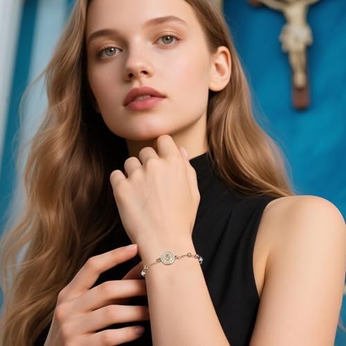 Aroncent St. Benedict and Virgin Mary Rosary Bracelet: Catholic Faith Prayer Beaded Bracelet with Cross and Medal - Religious Jewelry Gift - color: St. Benedict