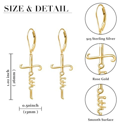 925 Sterling Silver Infinity Love of God Simple Dainty Faith Cross Dangle Earrings Religious Gift for Women - color: Faith - Gold