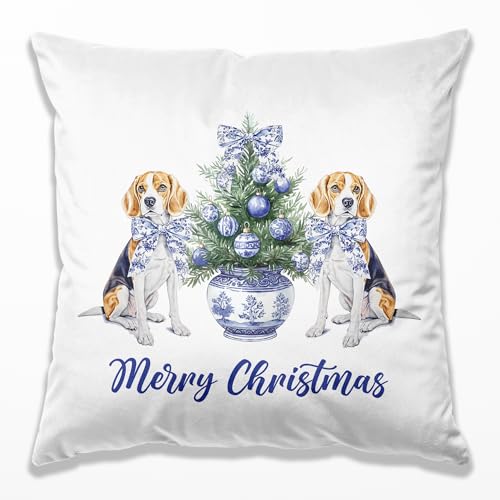 Chinoiserie Christmas Beagle Pillow Covers 18x18, Beagle Christmas Decor, Grandmillennial Coquette Bow Xmas Tree Dog Throw Pillow Covers for Home Living Room Bedroom Sofa Couch - color: 21 Color